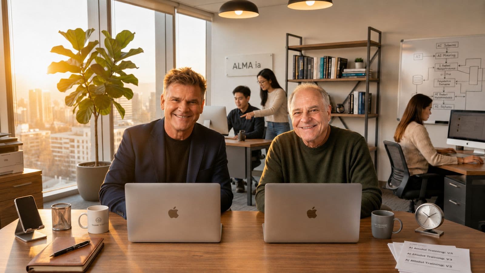 Aldo Chotzen y Marcelo López, fundadores de ALMA.ia, trabajando juntos en la oficina